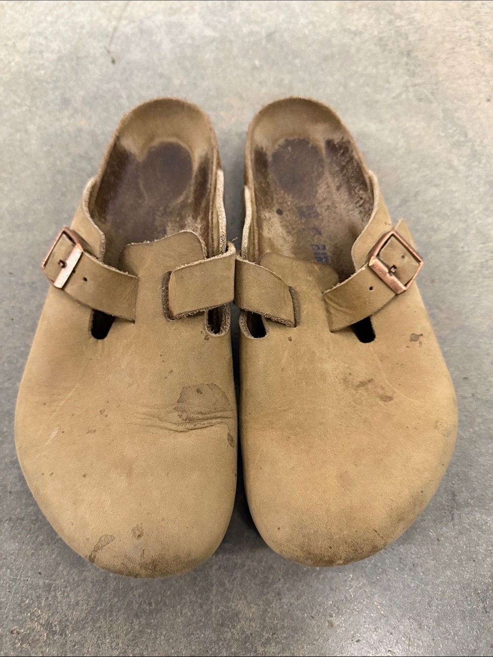 Birkenstock Tan Suede Slip-On Clogs with Buckle